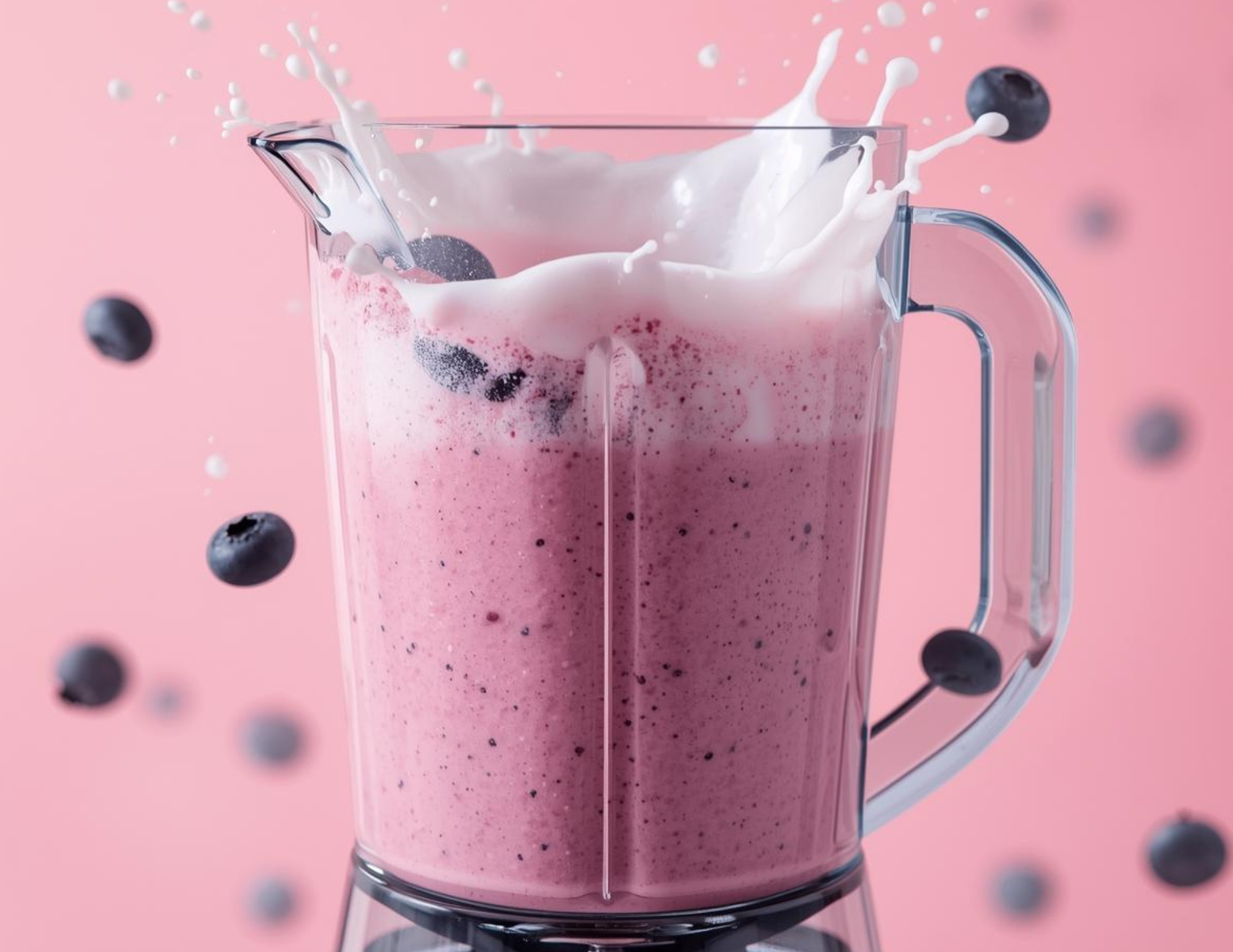Your Ultimate Guide to Protein Supplements A blender mixing a fresh berry protein smoothie with visible fruit splashes.